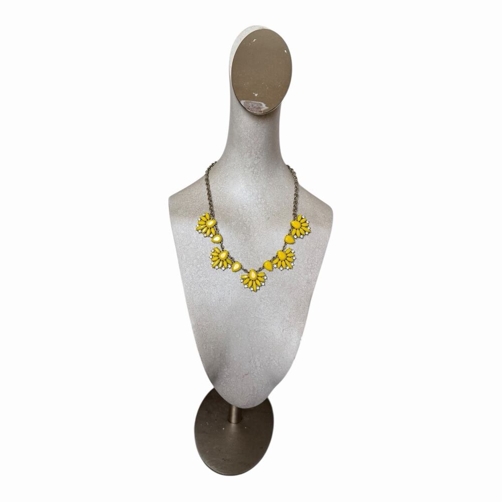 J.Crew Yellow Sunny Floral Sparkling Clear Crystal Statement Bib Necklace